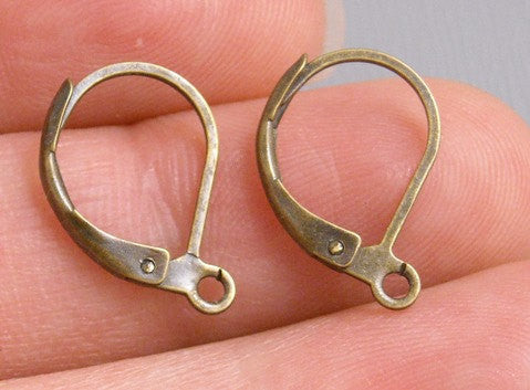 Hoop Earrings with Lever Back - Grade AA - Antique Bronze - 15mm - 20 pcs - Pim's Jewelry Supplies