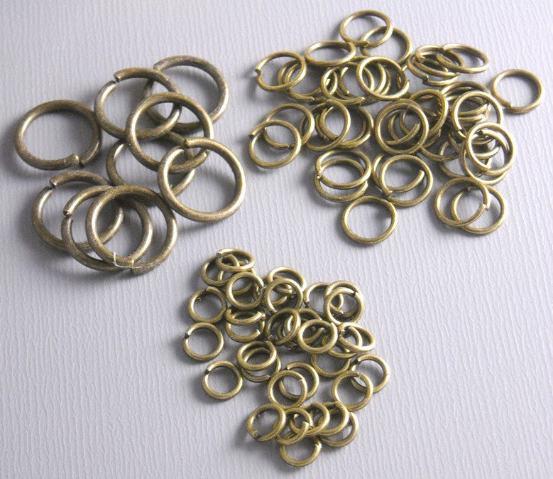 100 MIXED Antique Bronze Open Jump Rings - 4mm, 6mm & 10mm - Pim's Jewelry Supplies