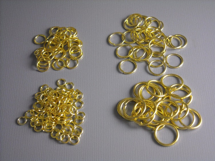 100 MIXED Gold Plated Open Jump Rings - 4mm, 6mm, 8mm & 10mm - Pim's Jewelry Supplies