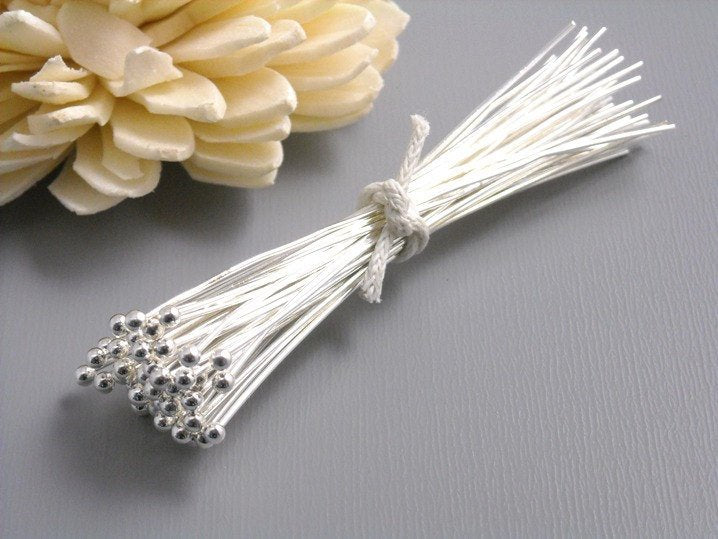 Headpins - Silver Plated - 0.6mm Thick - 50mm (2 inches) - 50 pcs - Pim's Jewelry Supplies