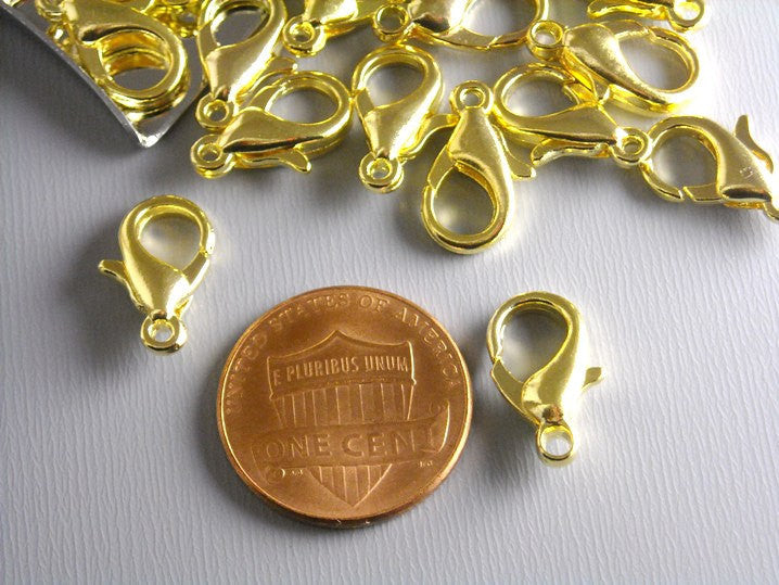 LOBSTER-GOLD-14MMx8MM - 14k Gold Plated Lobster Clasps - 14mm x 8mm...10 pcs - Pim's Jewelry Supplies
