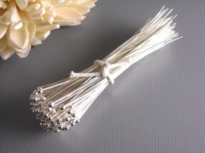 26 gauge Silver Plated Ball End Headpins 50mm - 50 pcs - Pim's Jewelry Supplies