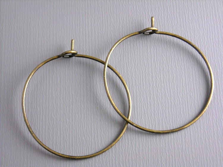 25mm Antique Bronze Hoop Earrings - 20 pcs (10 pairs) - Pim's Jewelry Supplies