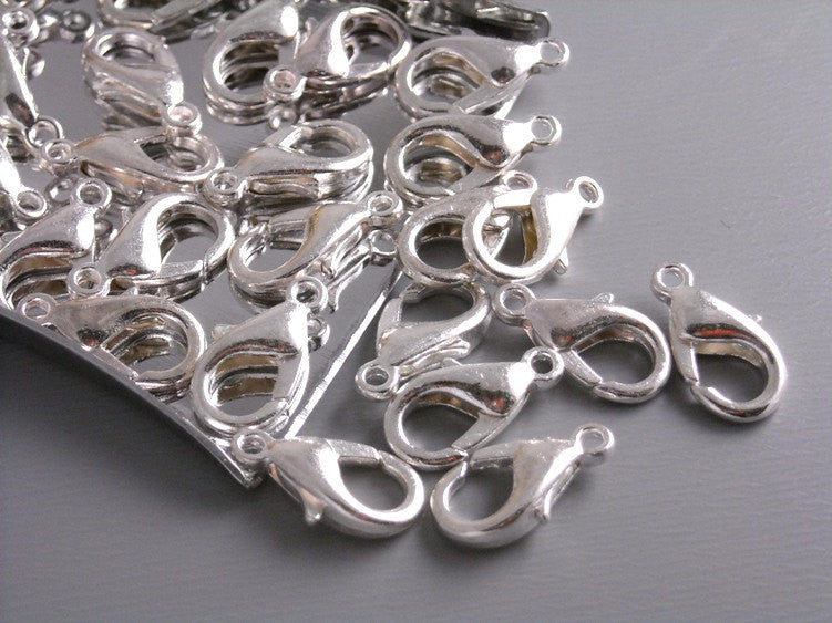 10 pcs Silver Plated Lobster Clasps, 12mm x 6mm - Pim's Jewelry Supplies