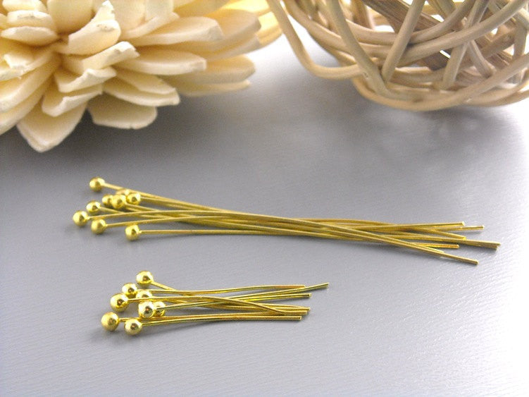 100 pcs of Mixed 14k Gold Plated Ball End Headpins (24 guage)...20mm and 50mm - Pim's Jewelry Supplies