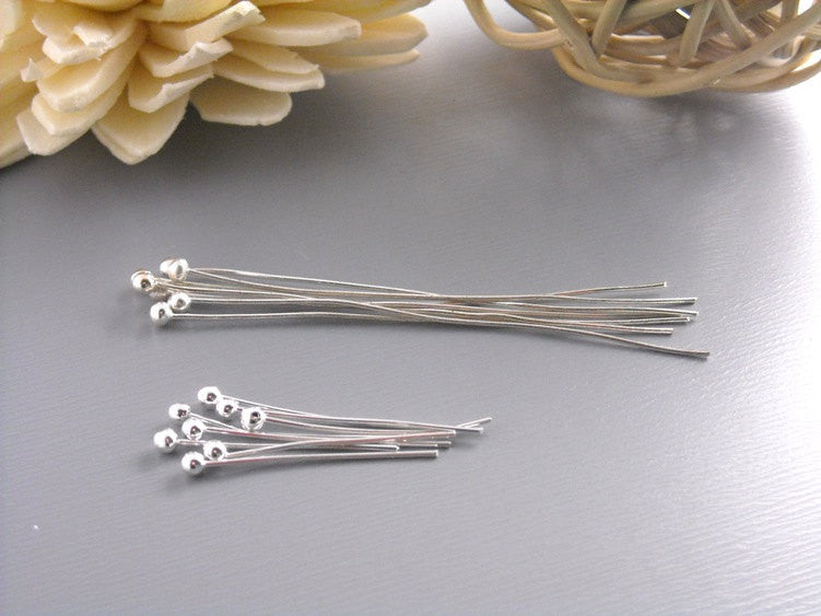 100 pcs of Mixed Silver Plated Ball End Headpins (24 guage)...20mm and 45mm - Pim's Jewelry Supplies