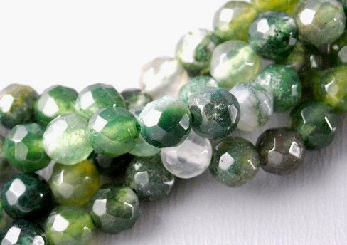 4mm Genuine Faceted Moss Agate, 15.5 strand, approx. 90 pcs - Pim's Jewelry Supplies