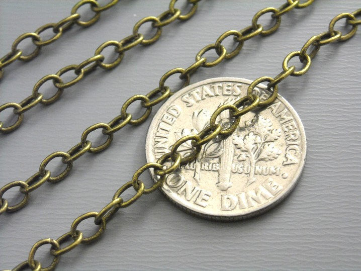 Chain - Antiqued Brass - Soldered Links - 4mm x 3mm - 10 feet - Pim's Jewelry Supplies
