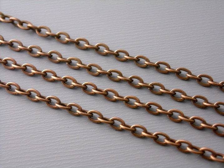 Antique Copper Cable Chain 3mm x 2mm  - 10 ft - Pim's Jewelry Supplies