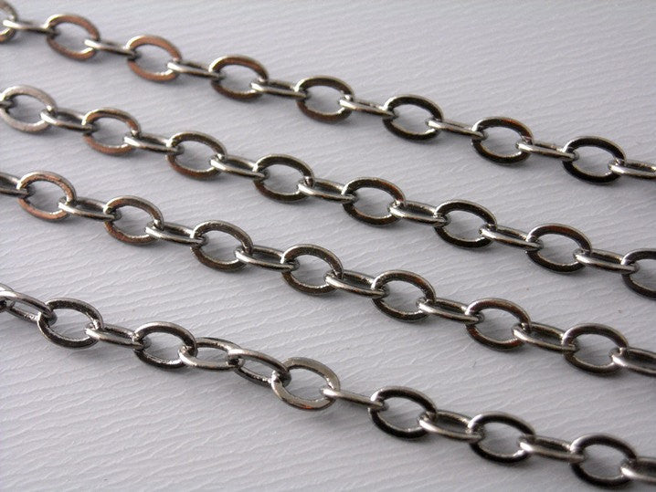 10-Feet Gunmetal Plated Flatten Link Chain, 3.5mm x 2.5mm - Pim's Jewelry Supplies