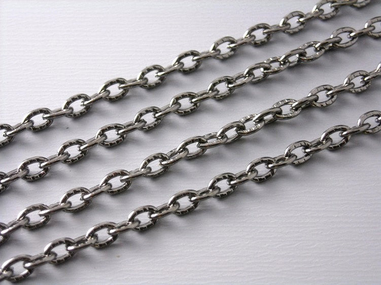 10-Feet 4mm x 2.5mm Textured Gunmetal Plated Chain - Pim's Jewelry Supplies