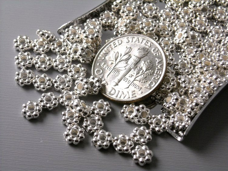 Silver Plated Flower Spacer Beads, 4.5mm - 50 pcs - Pim's Jewelry Supplies