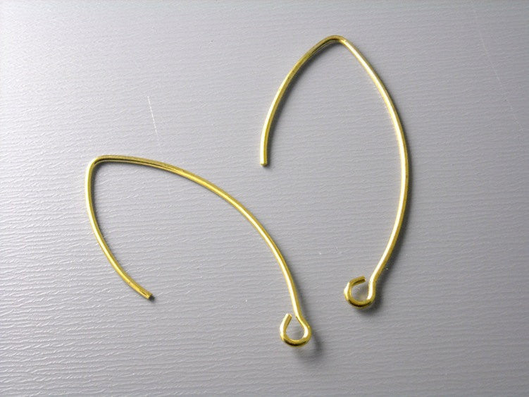 10 pcs of Elongated 36mm Gold Plated Brass Ear Wire - Pim's Jewelry Supplies