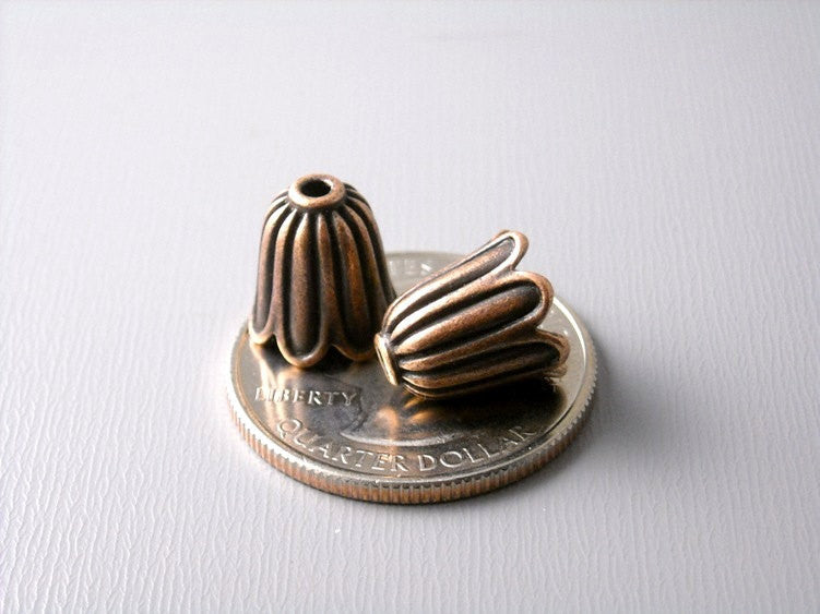 Antique CopperTulip Shaped Bead Caps - 10 pcs - Pim's Jewelry Supplies