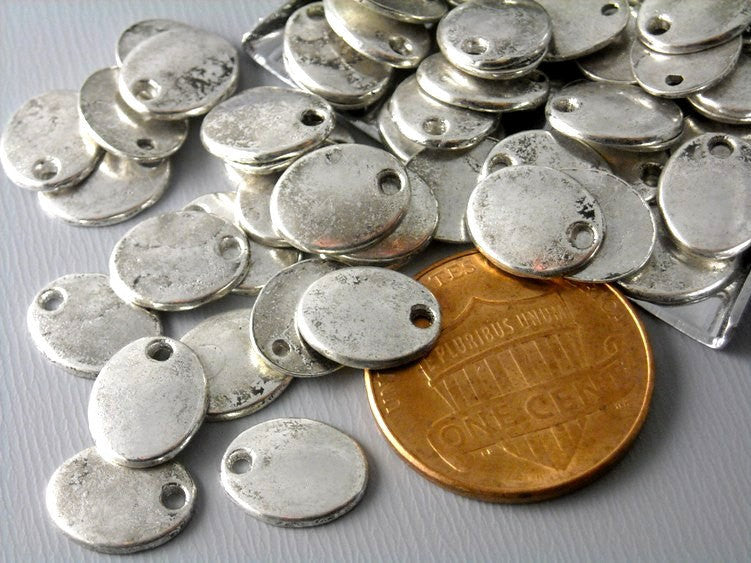 Silver Plated Oval Discs with antique finish - 10 pcs - Pim's Jewelry Supplies