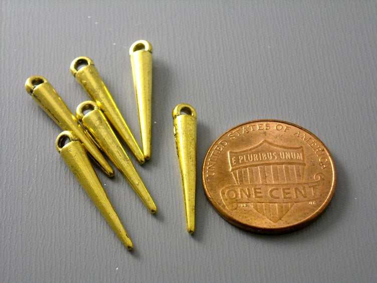 Antique Gold Plated Spike Charms - 22mm - 6 pcs - Pim's Jewelry Supplies