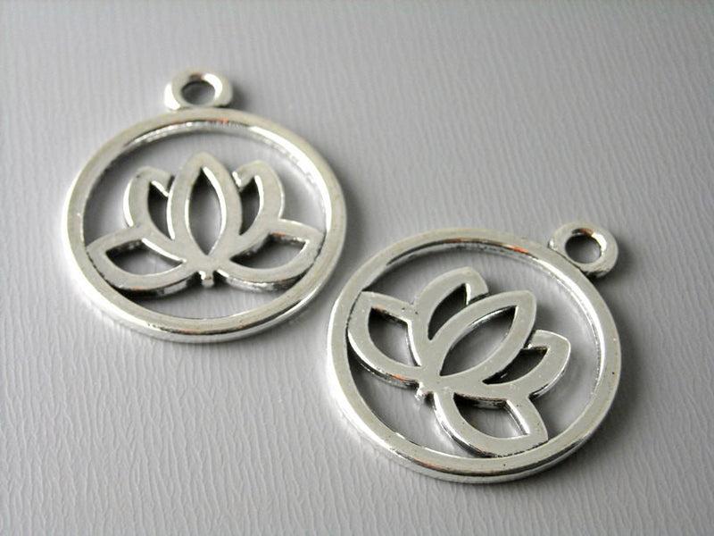 Antique Silver Lotus Coin Charms - 5 pcs - Pim's Jewelry Supplies