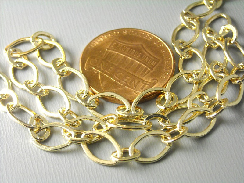 Wide Link KC Gold Plated Brass Chain, 9mm x 6mm, 5 feet - Pim's Jewelry Supplies