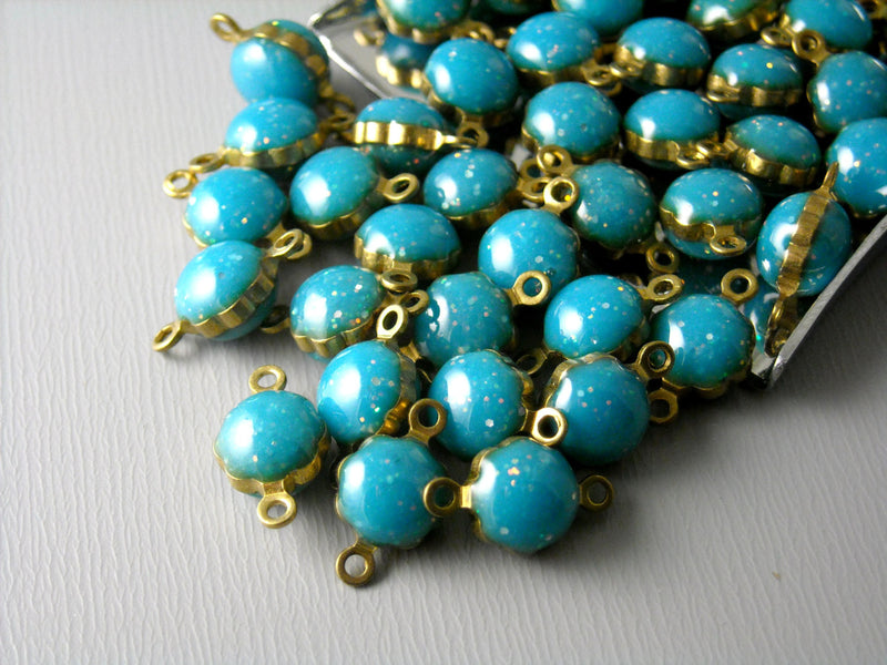 Vintage Turquoise Enamel Brass Connector - 12mm x 7mm - 20 pcs - Pim's Jewelry Supplies