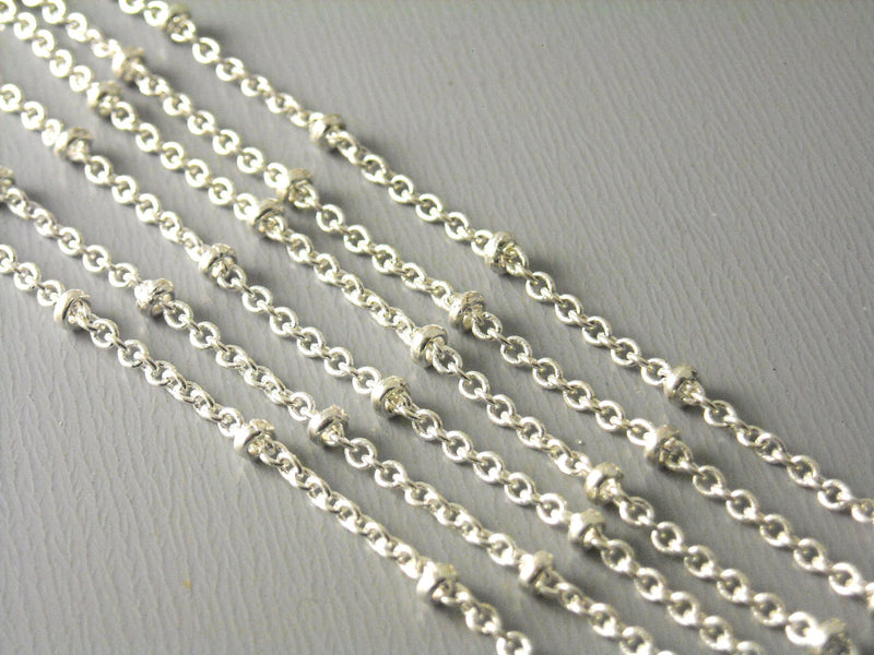 10-Feet of Silver Plated Brass Chain with Brass Seed Bead, 2x1.7mm - Pim's Jewelry Supplies