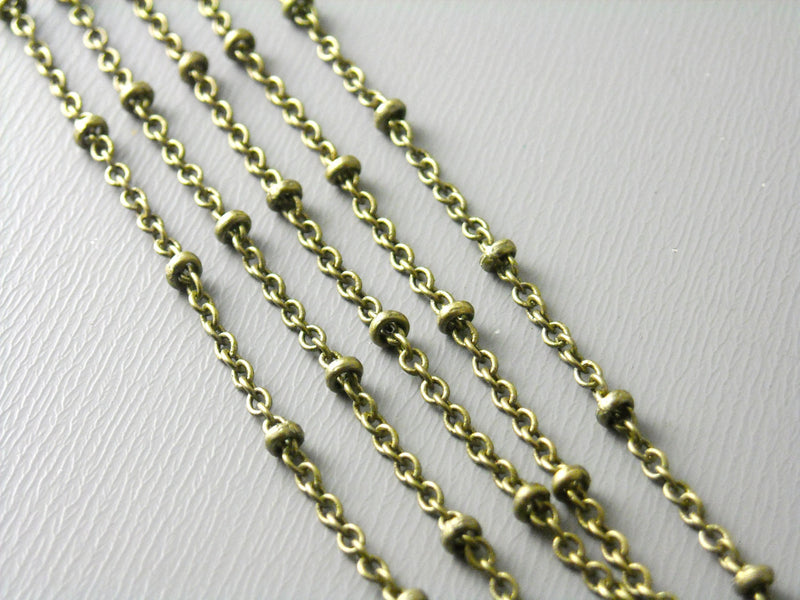 10-Feet of Antique Brass Chain with Brass Seed Bead - 2 x 1.7mm - Pim's Jewelry Supplies