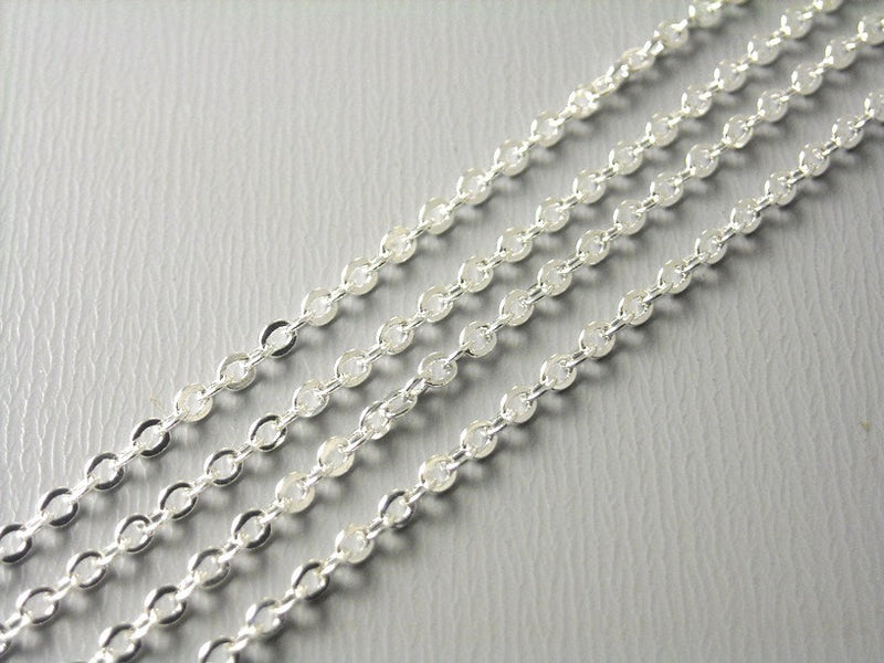 Chain - Silver Plated - Flatten Links - 2mm x 1.7mm - 10 feet - Pim's Jewelry Supplies