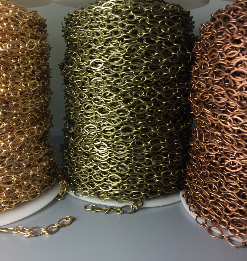 Wide Link Antique Copper Plated Brass Chain, 9mm x 6mm, 5 feet - Pim's Jewelry Supplies