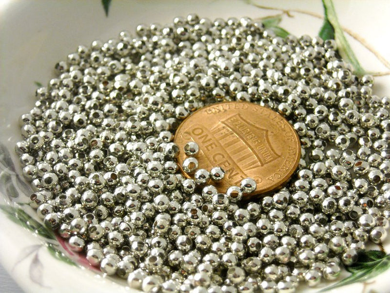 Antique Silver Plated Brass Seed Bead, 2.4mm - 100 pcs - Pim's Jewelry Supplies