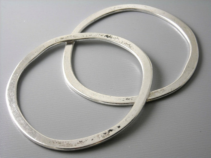 Large 53mm Antique Silver Plated Circle Links - 2 pcs - Pim's Jewelry Supplies