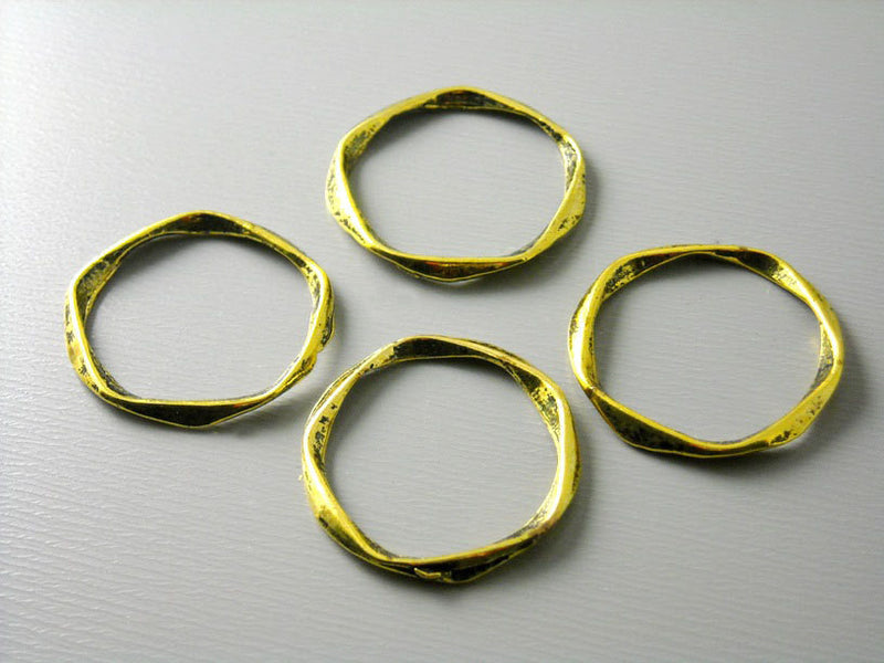 Antique Gold Plated Textured Circle Links / Connectors - 6 pcs - Pim's Jewelry Supplies